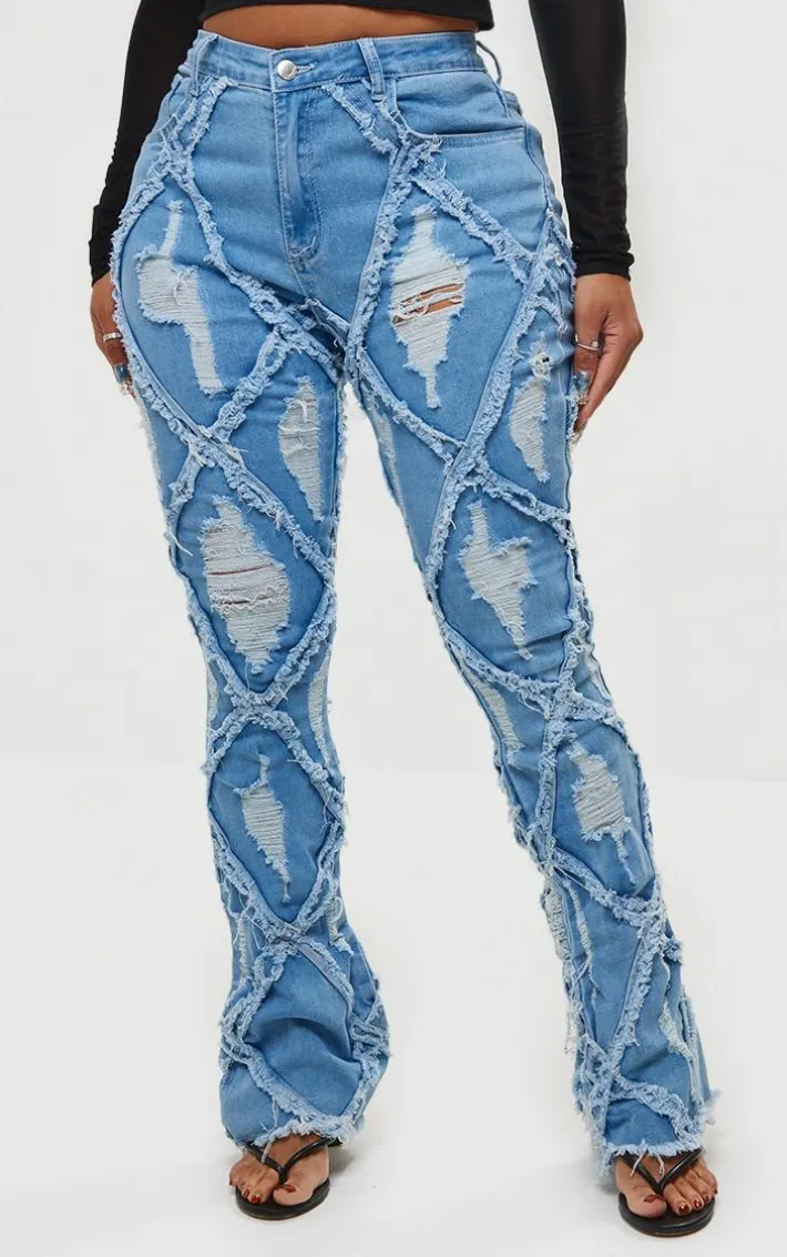 Shape Light Blue Wash Denim Seam Detail Flare Jeans