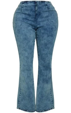 Hot PrettyLittleThing Shape Denim Lace Up Front Flare Jeans Light Blue Wash
