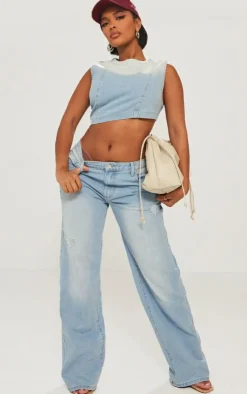 Sale PrettyLittleThing Shape Washed Denim Wide Leg Jeans Light Blue