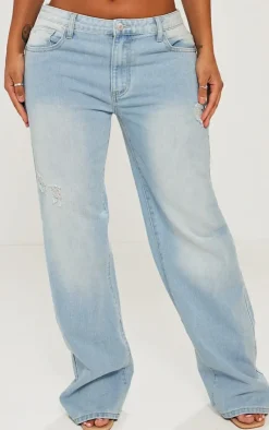 Sale PrettyLittleThing Shape Washed Denim Wide Leg Jeans Light Blue