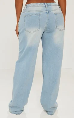 Sale PrettyLittleThing Shape Washed Denim Wide Leg Jeans Light Blue