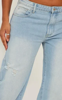Sale PrettyLittleThing Shape Washed Denim Wide Leg Jeans Light Blue