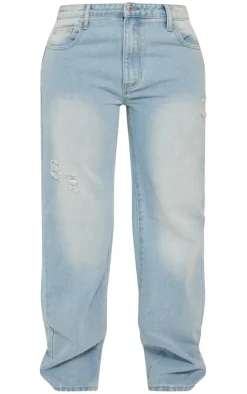 Sale PrettyLittleThing Shape Washed Denim Wide Leg Jeans Light Blue