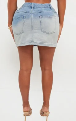 Outlet PrettyLittleThing Shape Washed Denim Low Rise Mini Skirt Light Blue