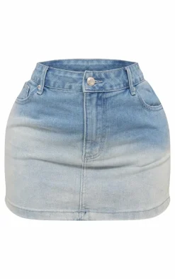 Outlet PrettyLittleThing Shape Washed Denim Low Rise Mini Skirt Light Blue