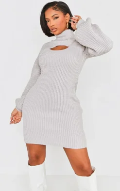 Shape 2 In 1 High Neck Balloon Sleeve Bodycon Sweater Dress-PrettyLittleThing Outlet