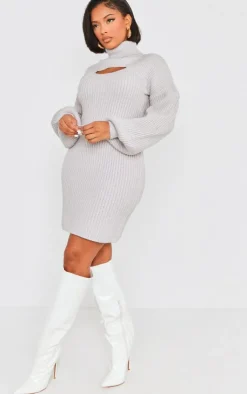 Shape 2 In 1 High Neck Balloon Sleeve Bodycon Sweater Dress-PrettyLittleThing Outlet