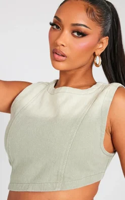 Shape Light Grey Denim Washed Asymmetric Crop Top