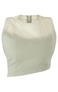Shape Light Grey Denim Washed Asymmetric Crop Top