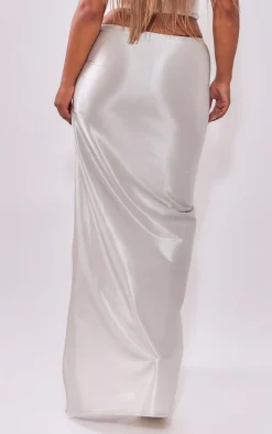 Clearance PrettyLittleThing Shape High Shine High Split Midaxi Skirt Light Grey