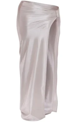 Clearance PrettyLittleThing Shape High Shine High Split Midaxi Skirt Light Grey