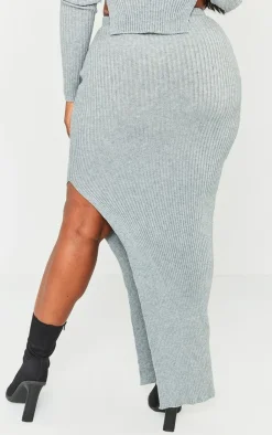 Outlet PrettyLittleThing Shape Knit Split Side Midaxi Skirt Light Grey