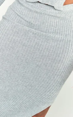 Outlet PrettyLittleThing Shape Knit Split Side Midaxi Skirt Light Grey