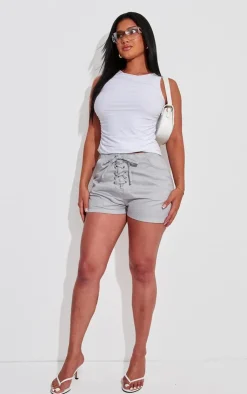 Shape Lace Up Front Twill Shorts-PrettyLittleThing Clearance