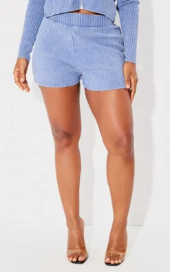 Discount PrettyLittleThing Shape Rib Booty Shorts Light Grey