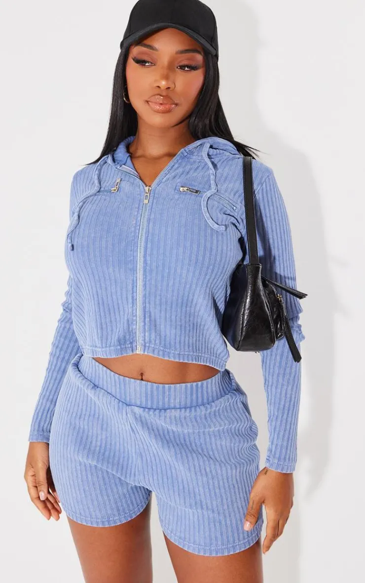 Discount PrettyLittleThing Shape Rib Booty Shorts Light Grey