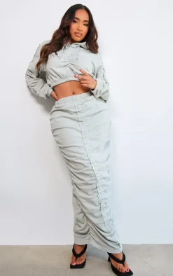 Outlet PrettyLittleThing Shape Ruched Front Sweat Maxi Skirt Light Grey