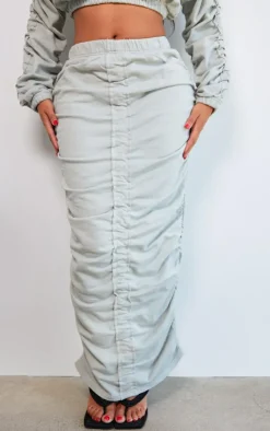 Outlet PrettyLittleThing Shape Ruched Front Sweat Maxi Skirt Light Grey