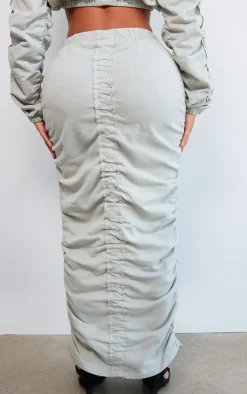 Outlet PrettyLittleThing Shape Ruched Front Sweat Maxi Skirt Light Grey