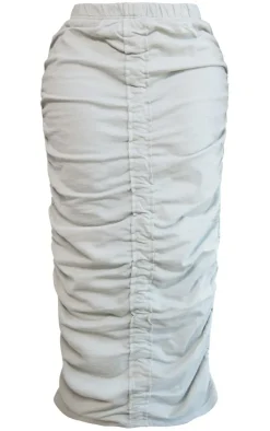 Outlet PrettyLittleThing Shape Ruched Front Sweat Maxi Skirt Light Grey