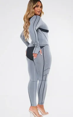 PrettyLittleThing Seamless Gym Wear*Shape Seamless Contrast Long Sleeve Zip Through Jumpsuit