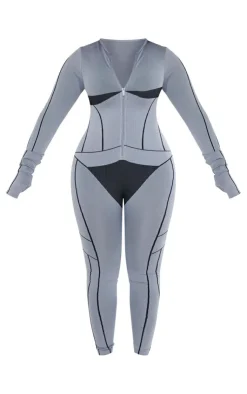 PrettyLittleThing Seamless Gym Wear*Shape Seamless Contrast Long Sleeve Zip Through Jumpsuit