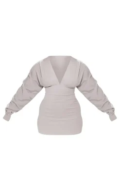 Shape Soft Rib Plunge Ruched Sleeve Bodycon Dress-PrettyLittleThing Hot