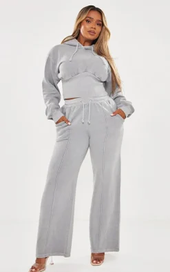 Best PrettyLittleThing Shape Sweat Seam Detail Wide Leg Sweatpants Light Grey
