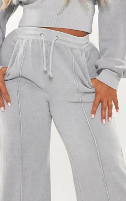 Best PrettyLittleThing Shape Sweat Seam Detail Wide Leg Sweatpants Light Grey