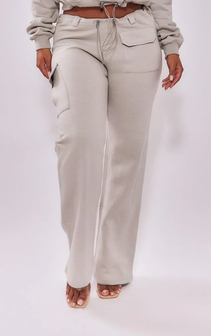 Sale PrettyLittleThing Shape Toggle Waist Pocket Detail Wide Leg Sweatpants Light Grey