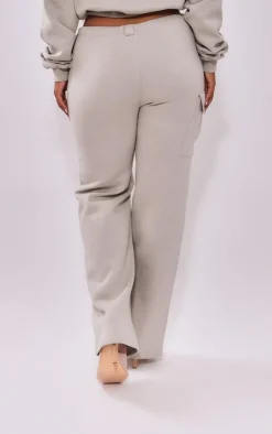 Sale PrettyLittleThing Shape Toggle Waist Pocket Detail Wide Leg Sweatpants Light Grey