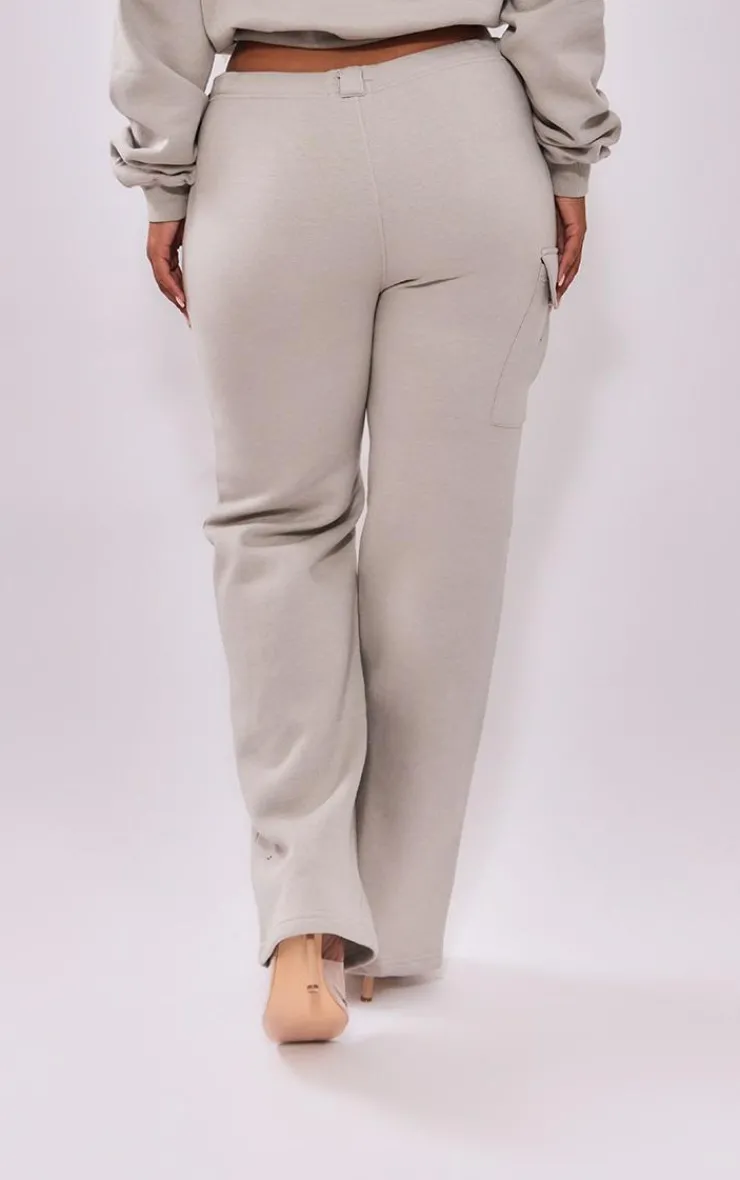 Sale PrettyLittleThing Shape Toggle Waist Pocket Detail Wide Leg Sweatpants Light Grey
