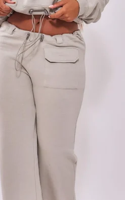 Sale PrettyLittleThing Shape Toggle Waist Pocket Detail Wide Leg Sweatpants Light Grey