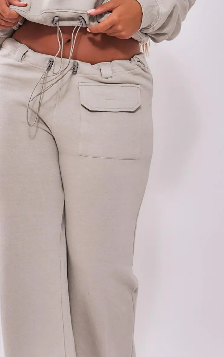 Sale PrettyLittleThing Shape Toggle Waist Pocket Detail Wide Leg Sweatpants Light Grey