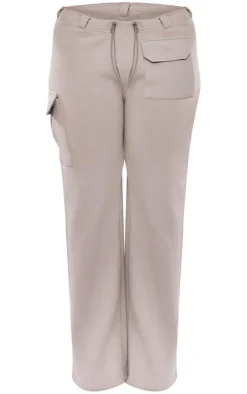 Sale PrettyLittleThing Shape Toggle Waist Pocket Detail Wide Leg Sweatpants Light Grey
