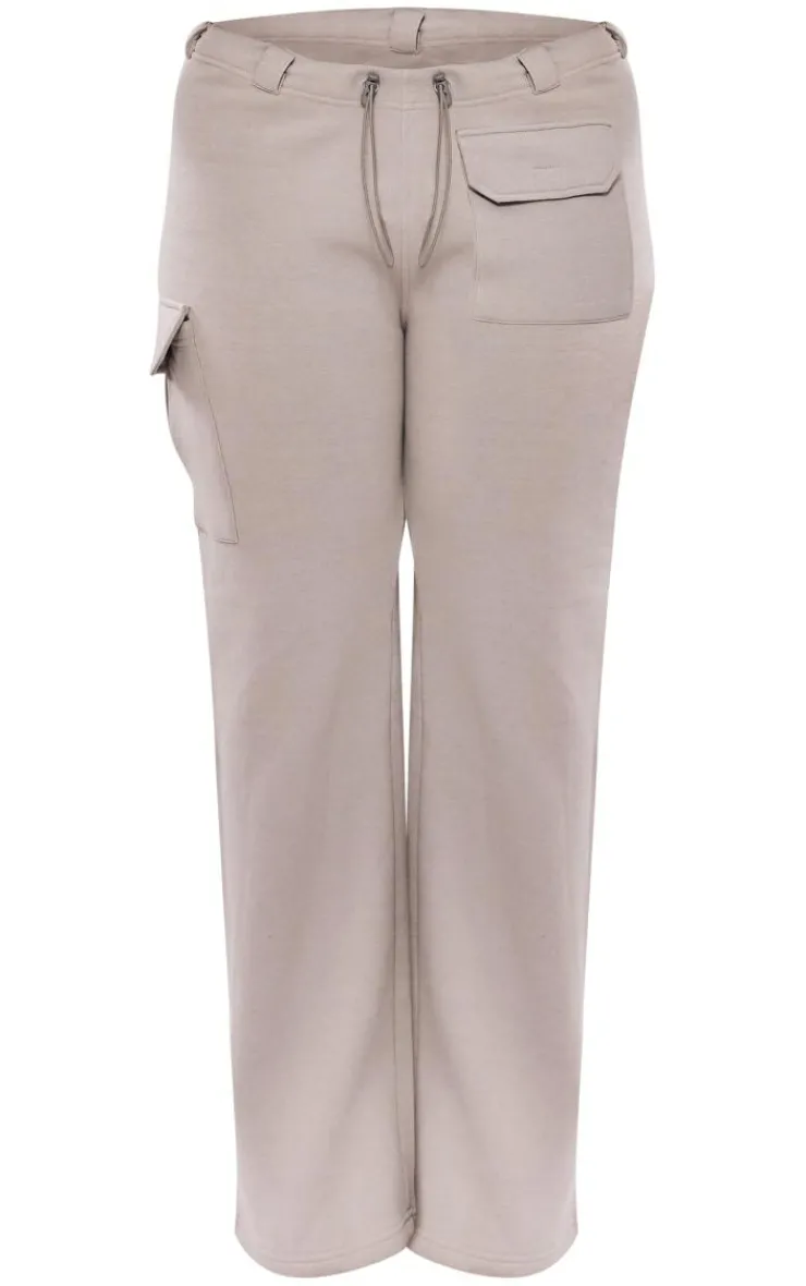 Sale PrettyLittleThing Shape Toggle Waist Pocket Detail Wide Leg Sweatpants Light Grey