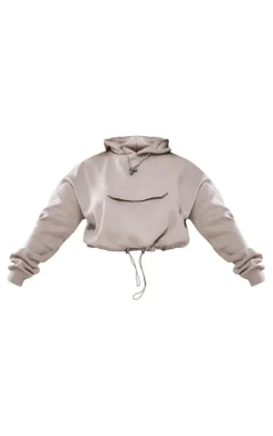 New PrettyLittleThing Shape Toggle Waist Pocket Front Cropped Hoodie Light Grey