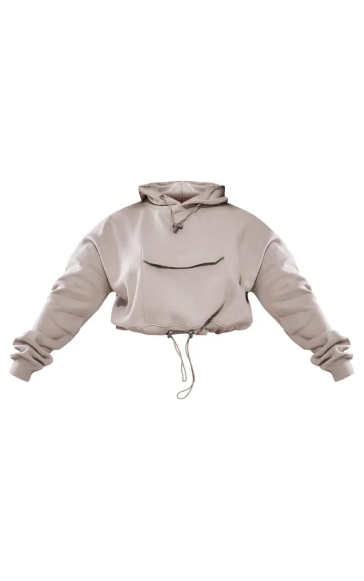 New PrettyLittleThing Shape Toggle Waist Pocket Front Cropped Hoodie Light Grey