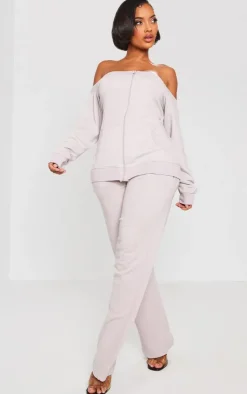 Online PrettyLittleThing Shape Washed Bardot Zip Up Sweatshirt Light Grey