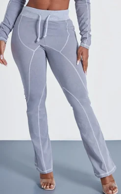 PrettyLittleThing Shape Washed Cotton Seam Detail Flare Leggings Light Grey