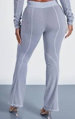 PrettyLittleThing Shape Washed Cotton Seam Detail Flare Leggings Light Grey