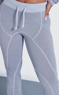 PrettyLittleThing Shape Washed Cotton Seam Detail Flare Leggings Light Grey