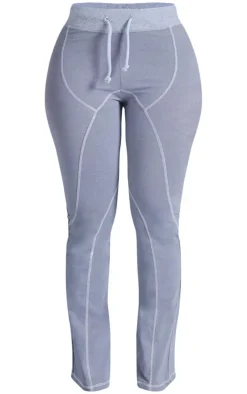 PrettyLittleThing Shape Washed Cotton Seam Detail Flare Leggings Light Grey