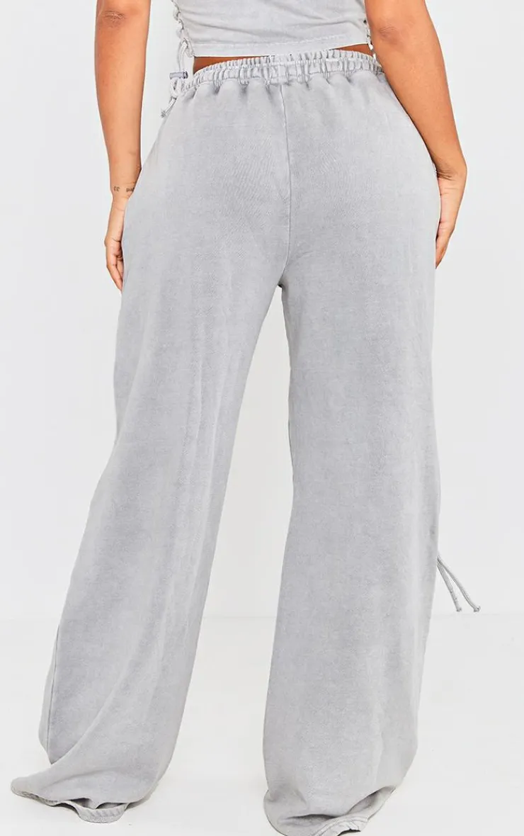 Sale PrettyLittleThing Shape Washed Double Waistband Pocket Detail Wide Leg Sweatpants Light Grey