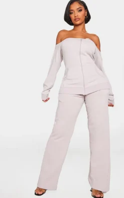 Clearance PrettyLittleThing Shape Washed Zip Waist Straight Leg Sweatpants Light Grey