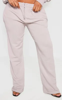 Clearance PrettyLittleThing Shape Washed Zip Waist Straight Leg Sweatpants Light Grey