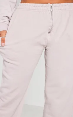 Clearance PrettyLittleThing Shape Washed Zip Waist Straight Leg Sweatpants Light Grey