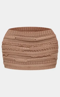 Online PrettyLittleThing Shape Knitted Detail Mini Skirt Light Mocha
