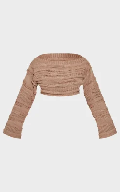 Discount PrettyLittleThing Shape Off Shoulder Knitted Sweater Light Mocha