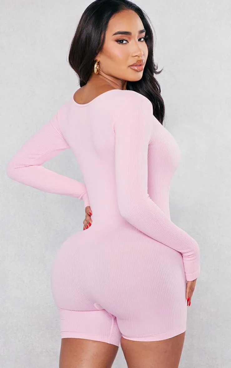 PrettyLittleThing Unitards*Shape Snatched Ribbed Long Sleeve Unitard